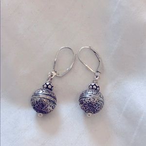 Sterling silver detailed dangle ball earrings